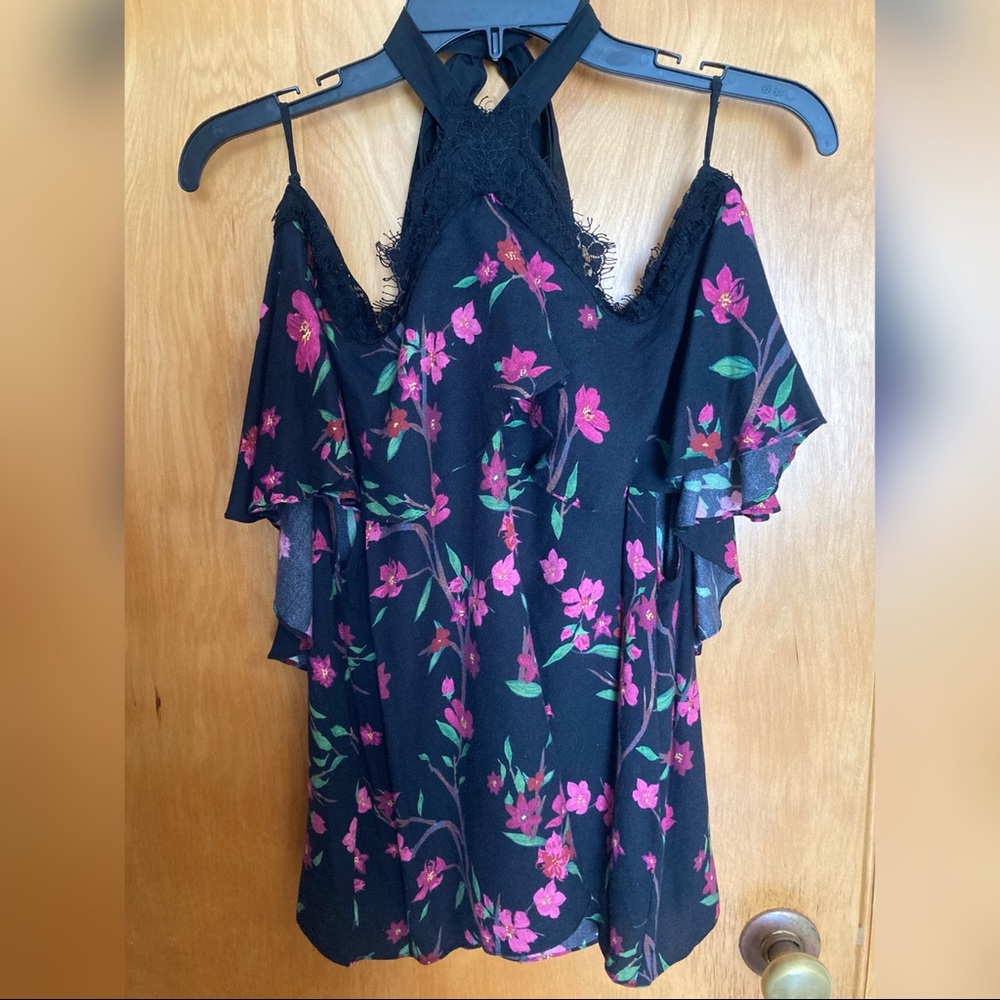Alice and Olivia floral cold shoulder top